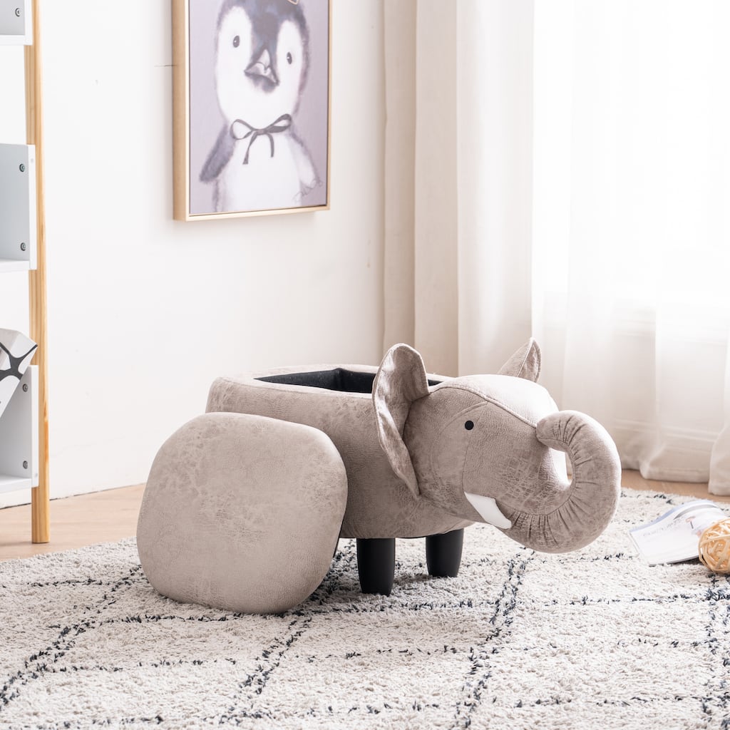 Animal Elephant Storage Upholstered Kids Ottoman