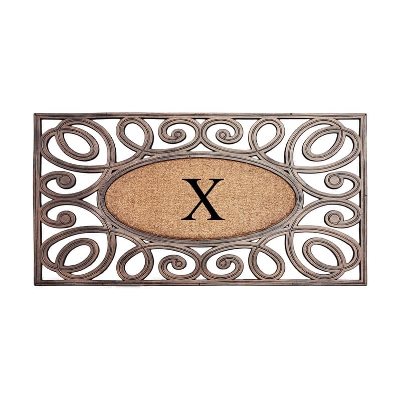 A1HC Rubber and Coir Elegant Circles Monogrammed Double Door Doormat 23"X38"