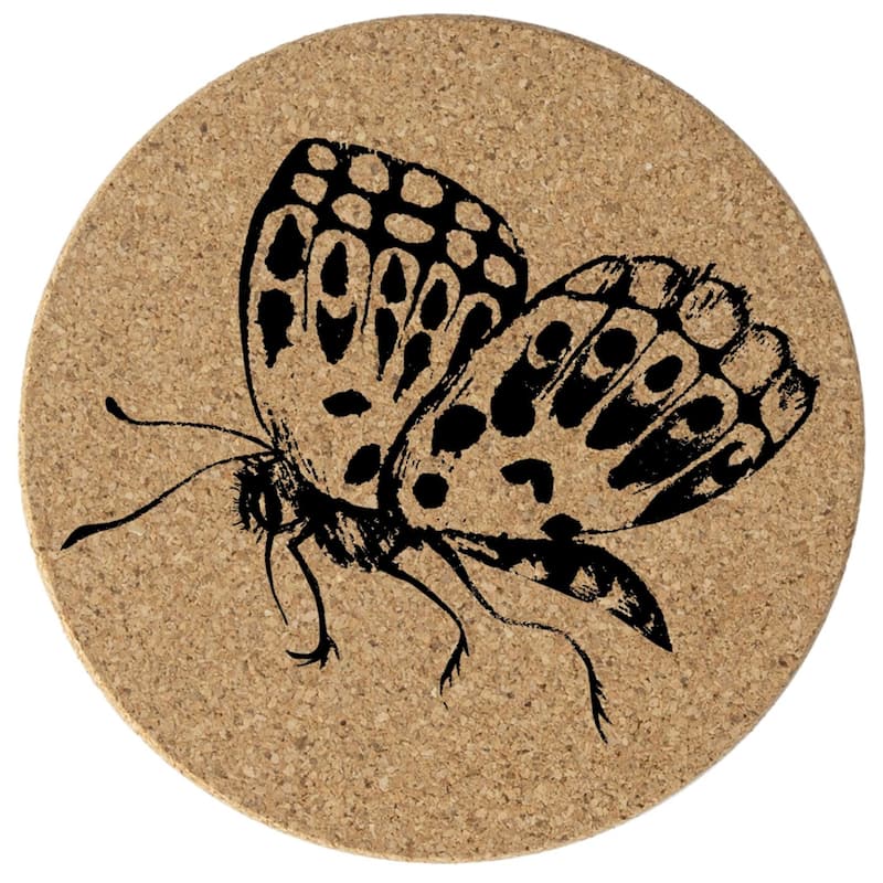 Butterfly 4 Pack Absorbent Cork Coaster Made in The USA 4" Round - Multi
