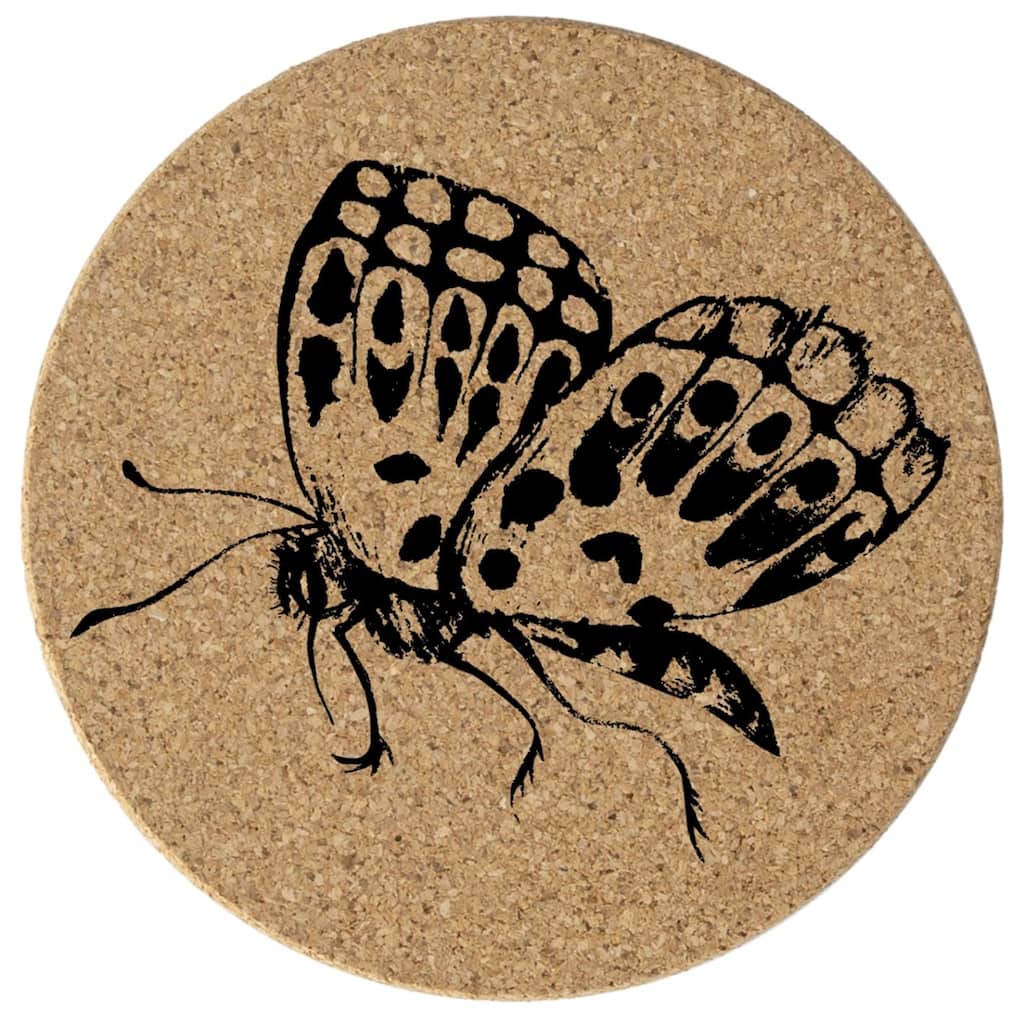 Butterfly 4 Pack Absorbent Cork Coaster Made in The USA 4" Round