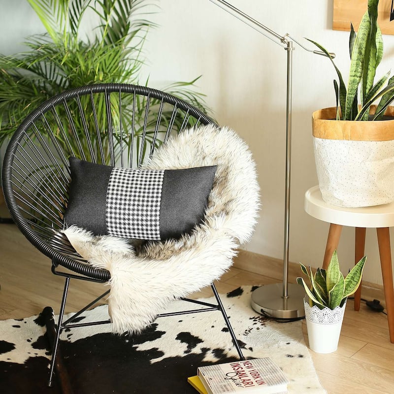 White and Black Houndstooth Lumbar Throw Pillow
