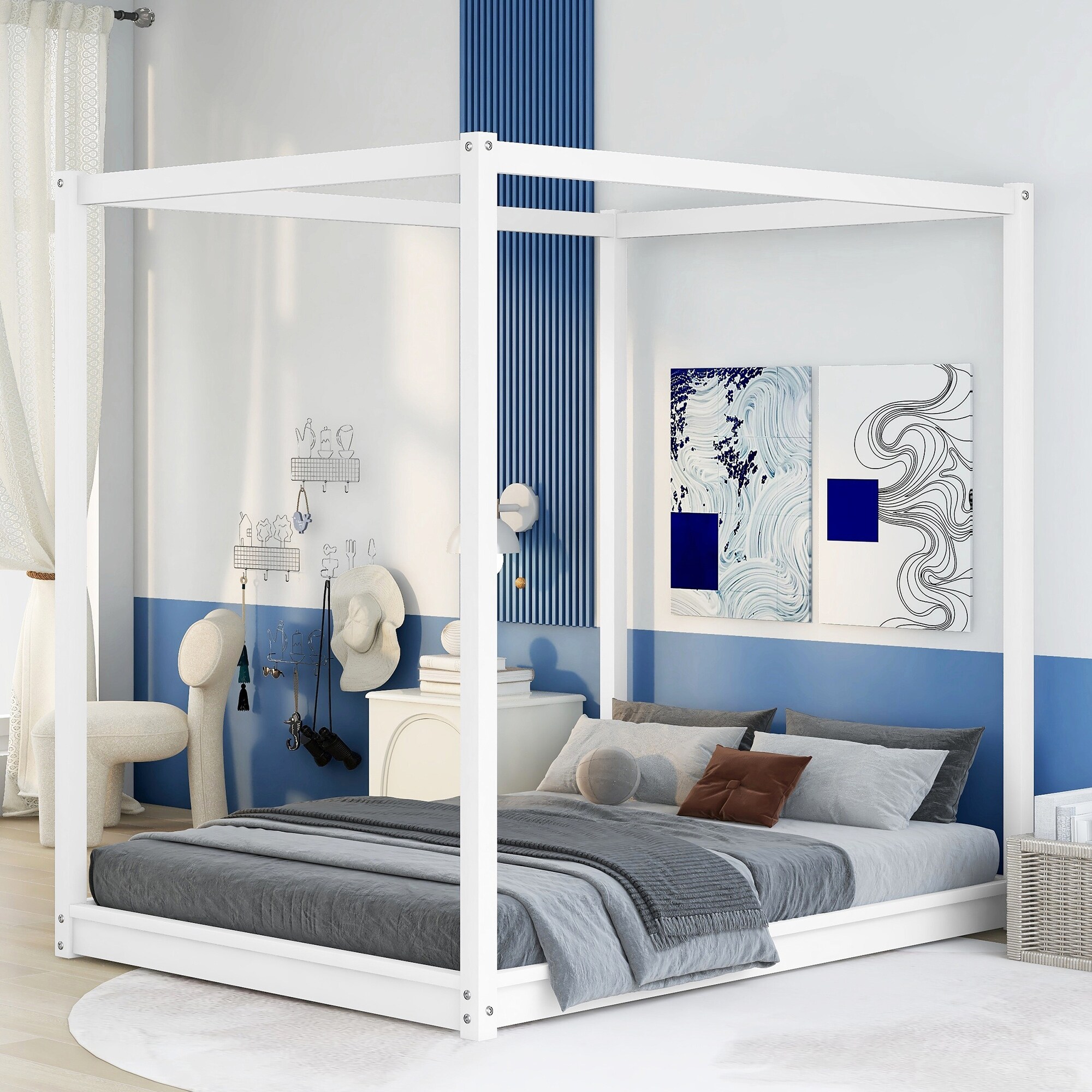 Floor bed with shop canopy