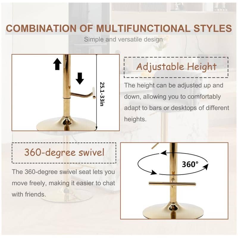 Modern Upholstered Swivel Adjusatble Height Leather Barstools Set of 2