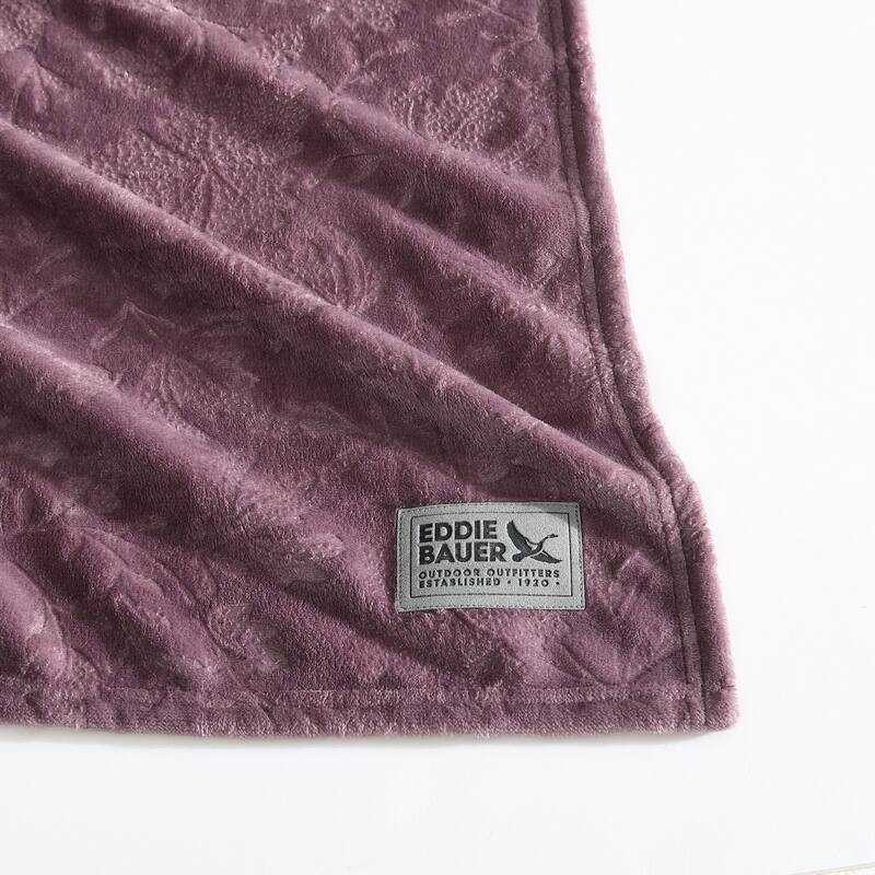 Eddie Bauer Woodblock Floral Embossed Signature Plush Throw Blanket