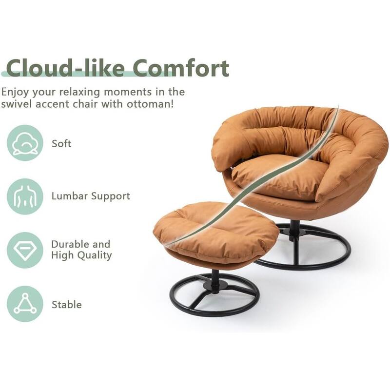 XINMICS Swivel Accent Chair with Ottoman Set, Modern Reading Chair Upholstered Armchair with Footrest