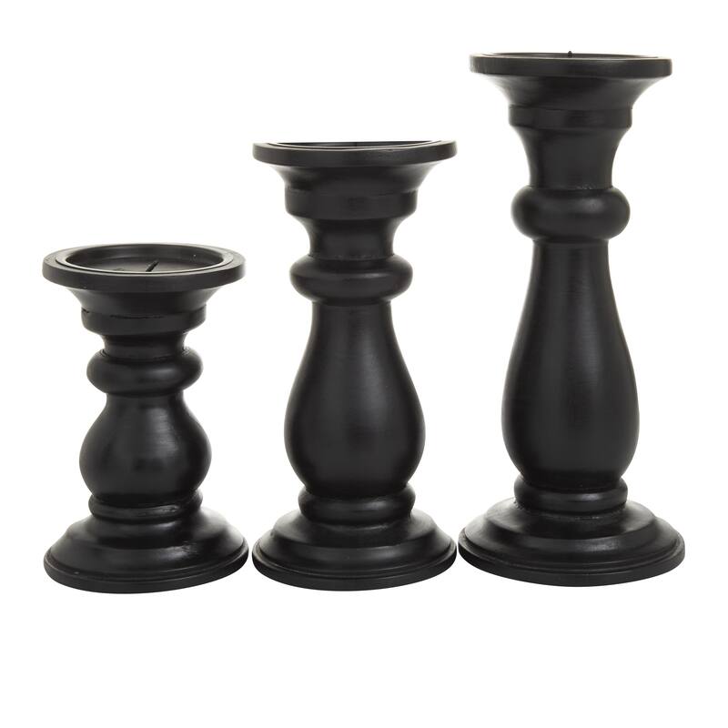 Mango Wood Turned Style Pillar Decorative Candle Holder - Set of 3 Gold, White, Black - Roche River Decor