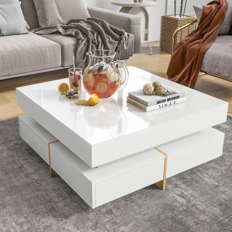 Stylish High Gloss Coffee Table with 4 Drawers