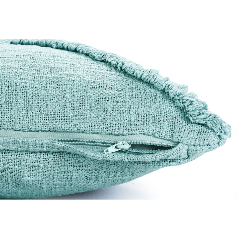 Heartham Solid Canal Blue Textured Cotton Throw Pillow by Sevita