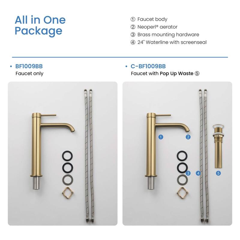 Luxury Solid Brass Single Hole Bathroom Vessel Sink Faucet