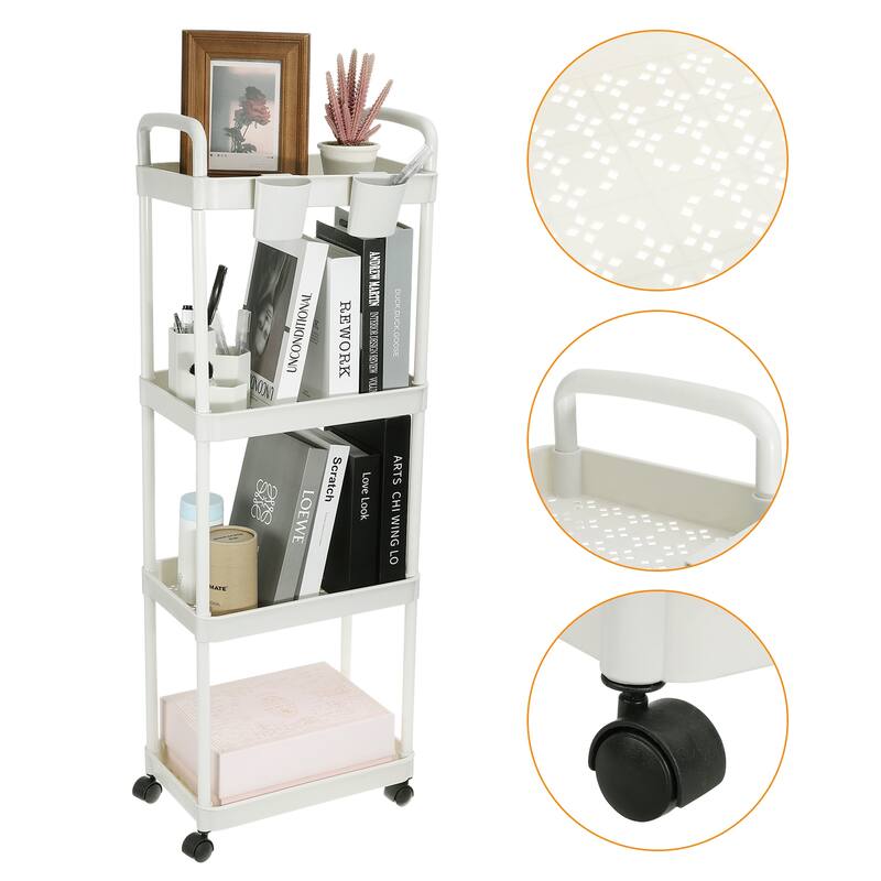 Slim Storage Cart, 4 Tiers Bathroom Storage Organizer, White