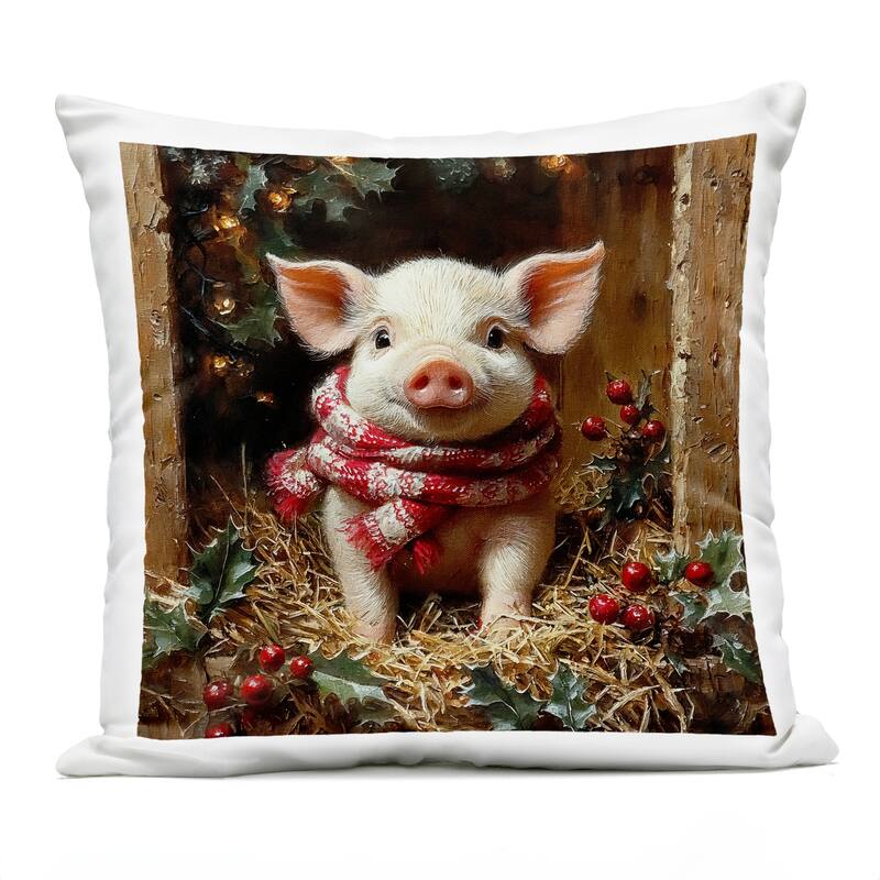Stupell Pig with Holiday Garlands Printed Outdoor Throw Pillow Design by Riley B - Accent - Polyester - Brown - Single