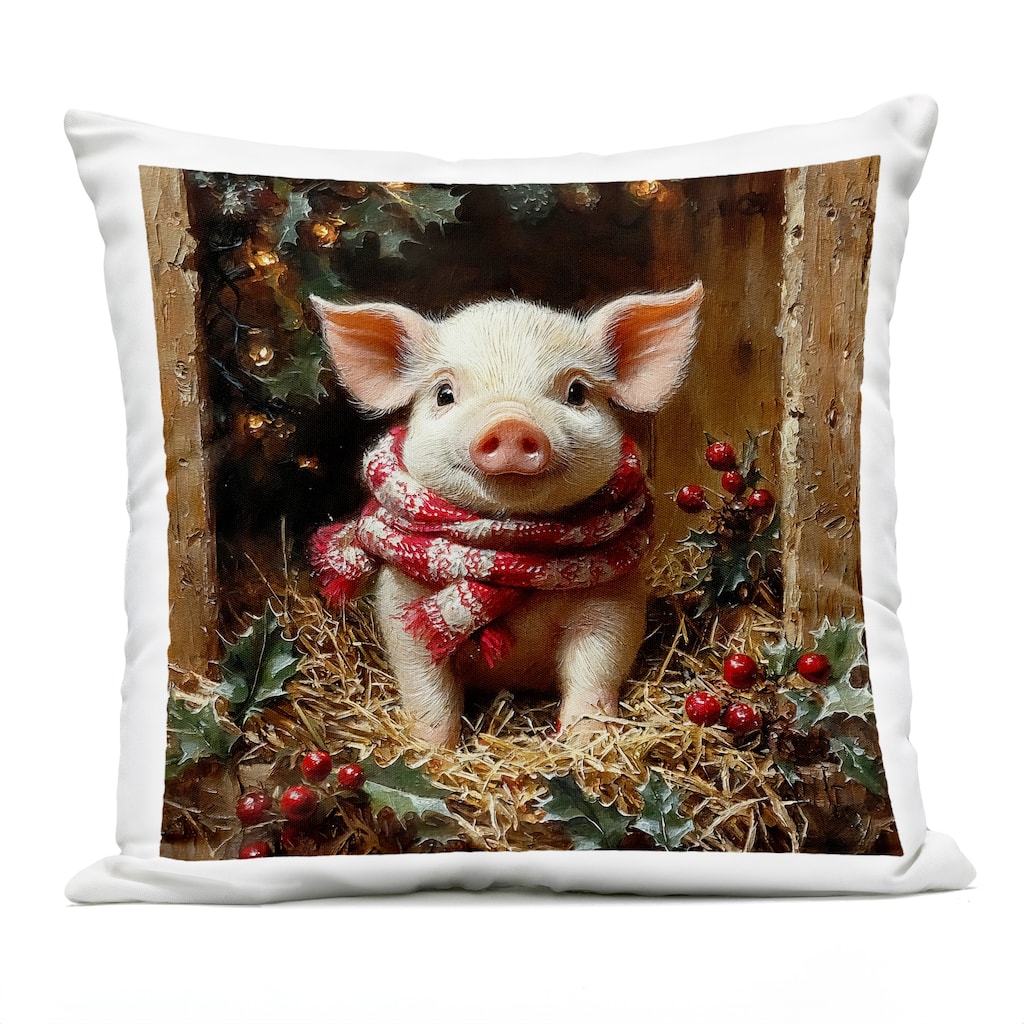 Stupell Pig with Holiday Garlands Printed Outdoor Throw Pillow Design by Riley B