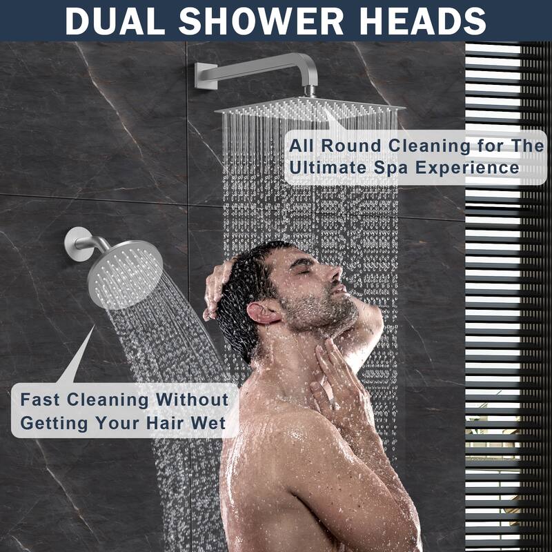 Thermostatic Dual Shower System 12" and 6" Rainfall Shower Head with 6 Body Jets & Handheld Shower