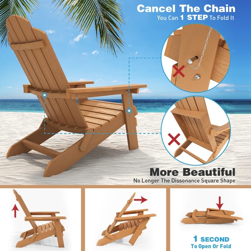 WINSOON All Weather HIPS Outdoor Folding Adirondack Chairs Outdoor Chairs Set of 4