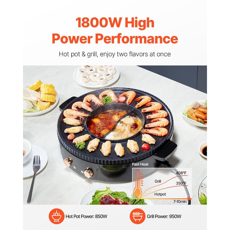 2.5L Electric Hot Pot Grill Combo with Non-Stick Surface and Dual Temp Control Ideal for Hot Pot and BBQ - 16.34” x 6.3”