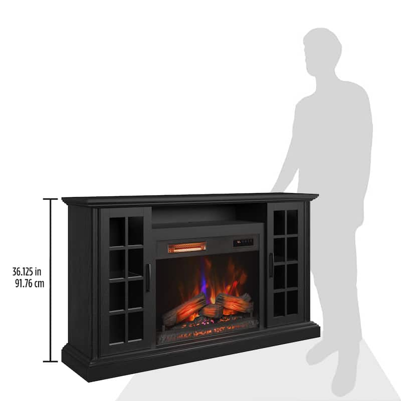 duraflame® Electric Fireplace Media Mantel for TVs up to 65 inches and Storage Cabinets, Black Embossed Ash