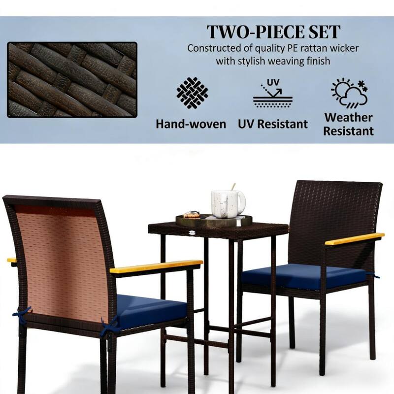 GDFStudio Outdoor Acacia Wood Armrest Rattan Outdoor Dining Chairs Set of 2