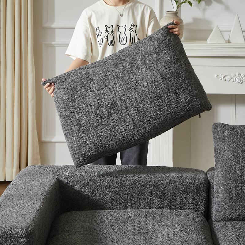 Curved Sectional Sofa with L-Shape Chaise, Chenille Upholstered Boneless Cloud Sofa, Modular 4 Seat Corner Sofa with Cushions