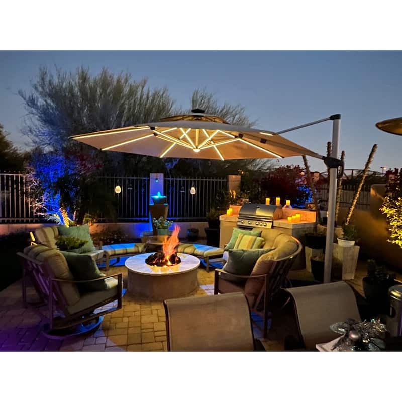 PURPLE LEAF 11 ft Double Top LED Round Patio Cantilever Umbrella