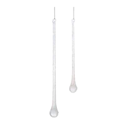 Clear Glass Iridescent Beaded Drop Ornaments Set of 12 with String Hangers - 0.75” x 0.75” x 9” (L x W x H)