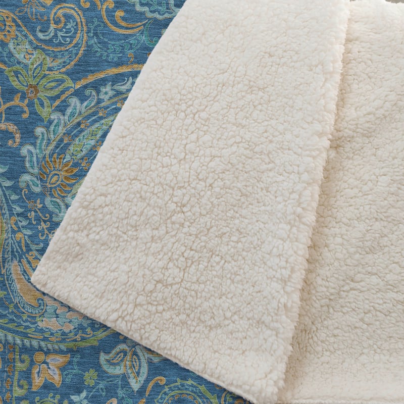 Premium Machine Washable Paisley Sherpa Throw Blanket