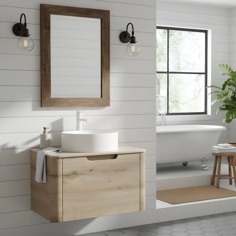 Wall-mounted Bathroom Vanity with Round Vessel Basin