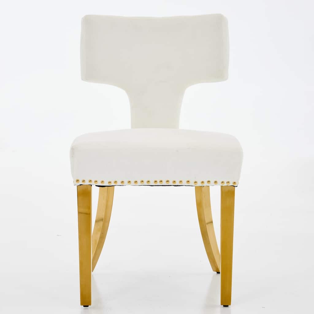 Chenille Upholstered Dining Chair Set of 2, Accent Chair with Curved Back, Kitchen Chair with Stainless Steel Plating Legs