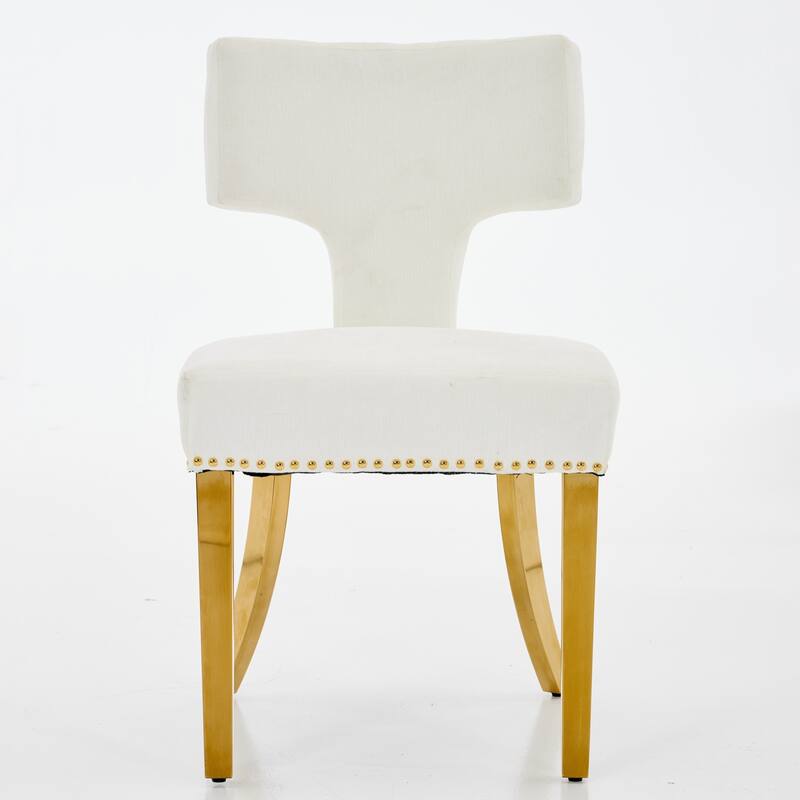 GDF Studio - Mid-Century Chenille Upholstered Dining Chairs with Curved Back & Golden Stainless Steel Legs, Set of 2