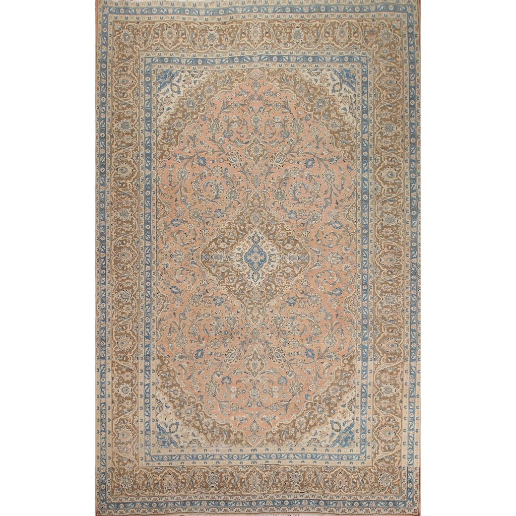 Hand Knotted Oriental 100% Wool Carpet Traditional Floral Pink Mashad Area Rug - 13' 2'' X 9' 9''