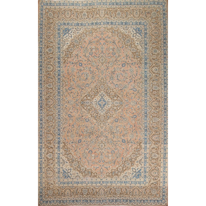 Hand Knotted Oriental 100% Wool Carpet Traditional Floral Pink Mashad Area Rug - 13' 2'' X 9' 9''