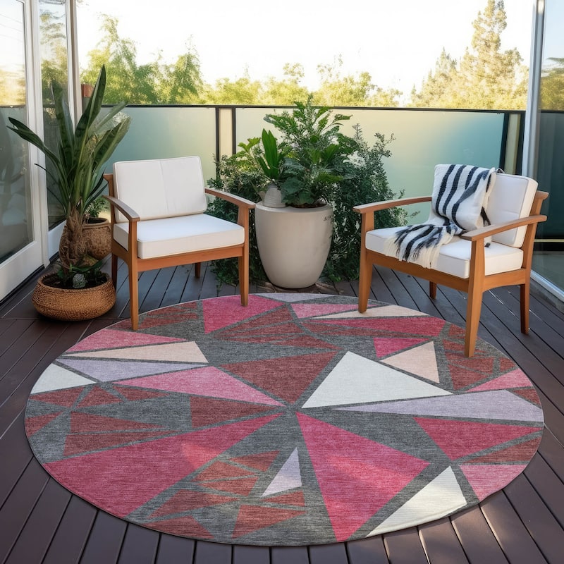 Machine Washable Indoor/ Outdoor Abstract Mosaic Chantille Rug
