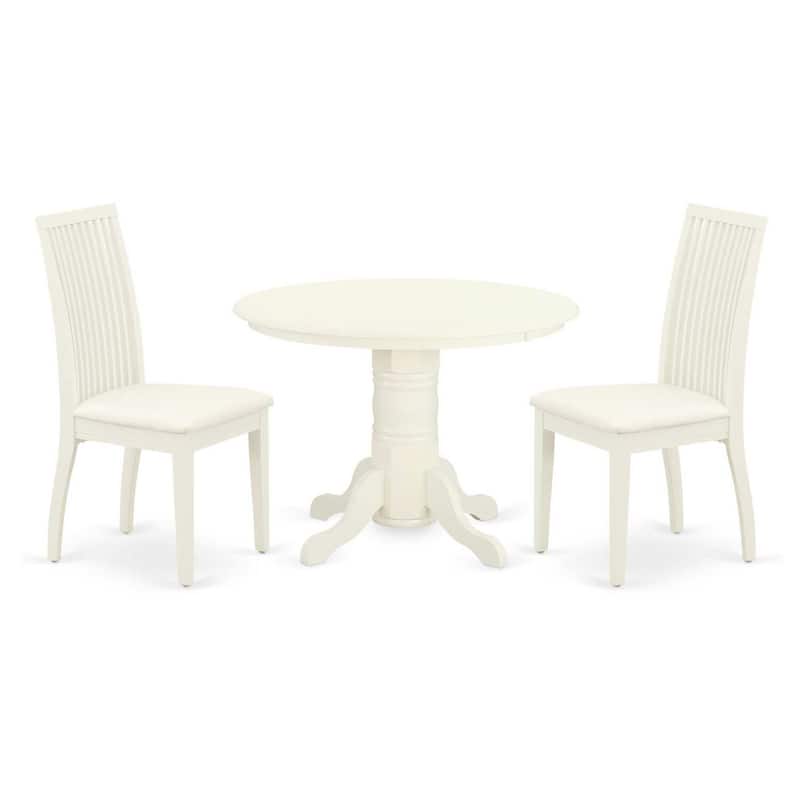 Round Dinette Set 3pc - Kitchen Table & Chairs, White - Small Space Dining Room Furniture