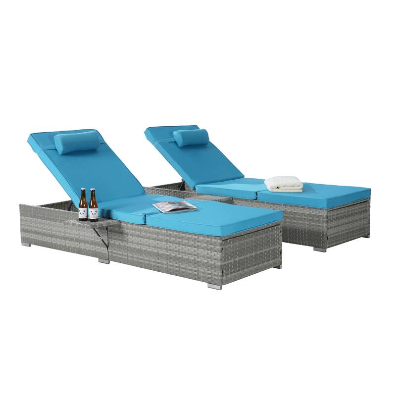 Set of 2 Outdoor Rattan Chaise Lounge with Adjustable Backrest
