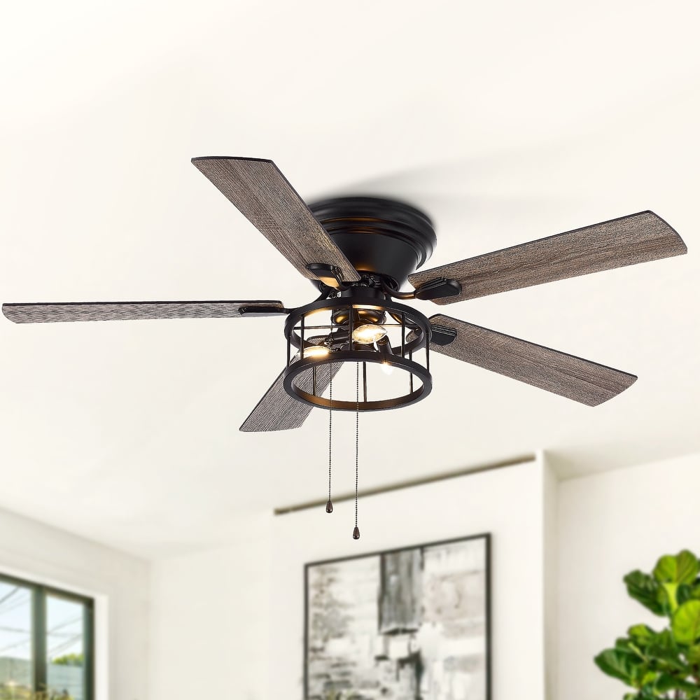 52 in. Indoor Black Farmhouse Ceiling Fan with Light Kit and Pull Chain