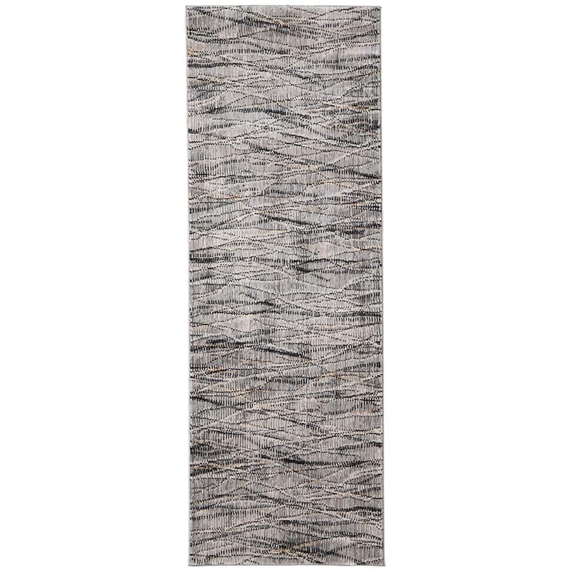 Grand Bazaar Maxin Machine Made Abstract Modern Area Rug - 2'6" x 7'3" - Gray/Ivory/Tan