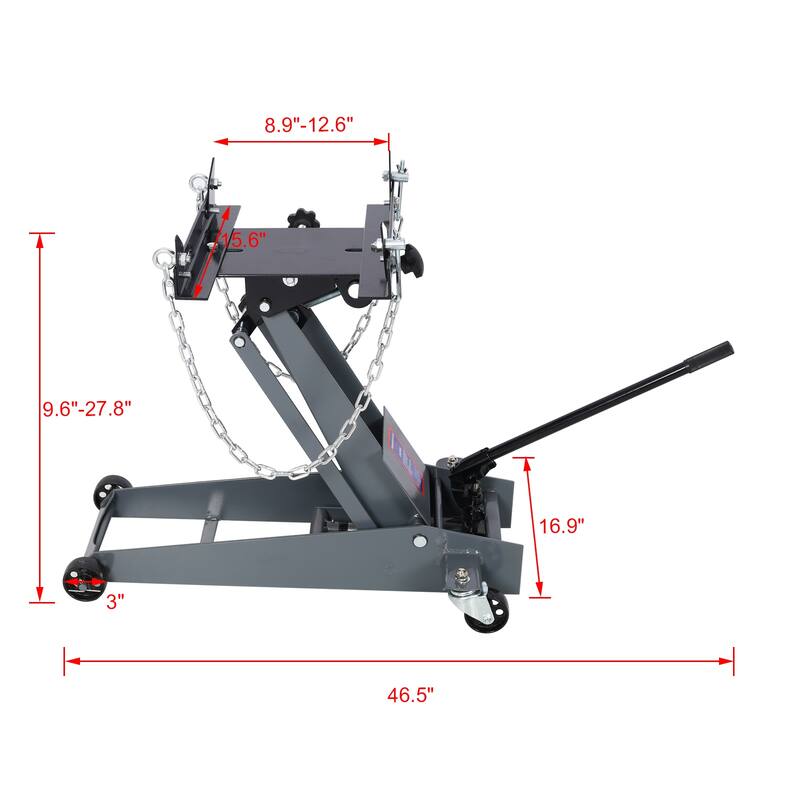 Hydraulic Transmission Jack 1/2 Ton Capacity Roll Under Service Floor Jack Low Profile 9.6" - 27.8" Height Range