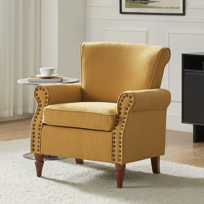 Nyctelius Upholstered Comfy Accent chair with Classic Turned Wooden Legs and Nailhead Trim by HULALA HOME