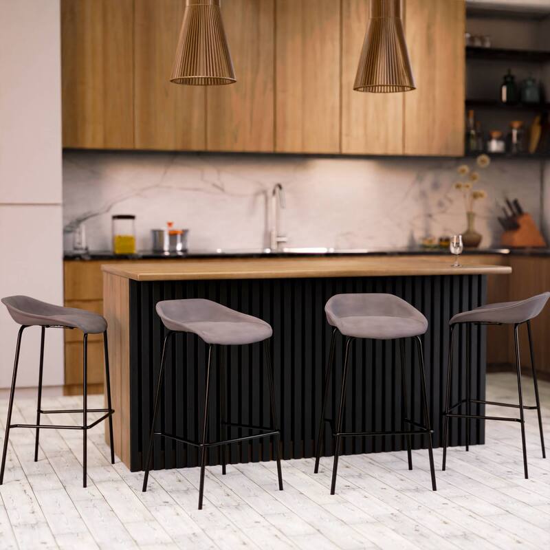 Leather Barstool with Powder-Coated Iron Frame Servos Series