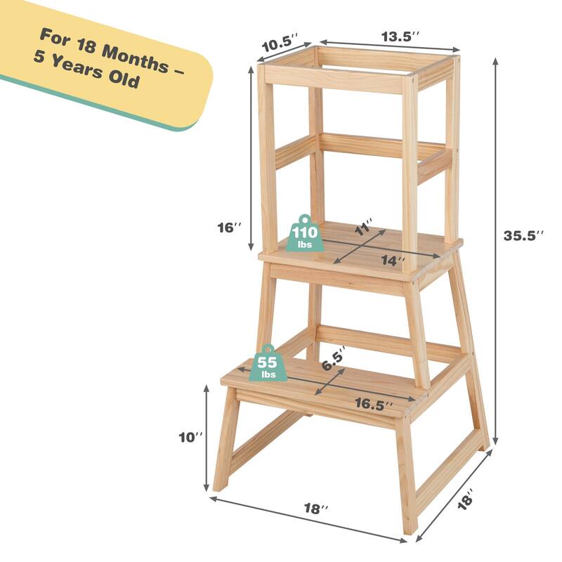 2-in-1 Multifunctional Toddler Step Stool with Safety Rail - 18"L x 18"W x 35.5"H