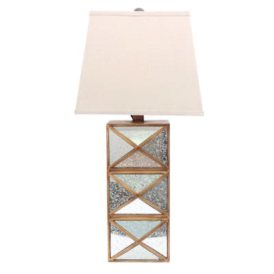 28 Inch Metal Bedside Lamp with Beige Rectangular Shade and Base - 6.25" x 6.75" x 27.50:"