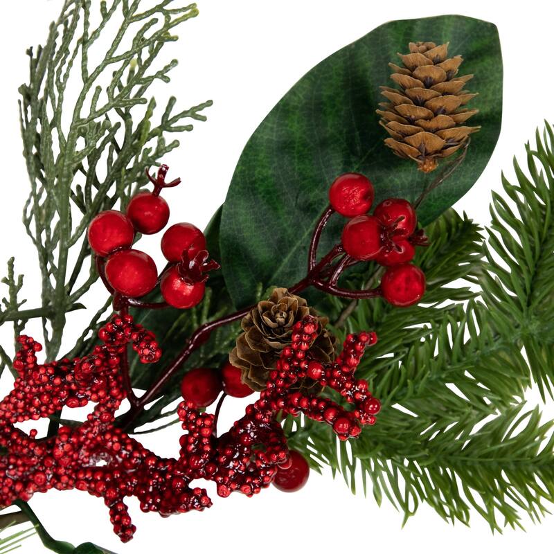 6' Green Red Pinecones Berries Artificial Christmas Garl- Unlit