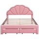 preview thumbnail 50 of 48, Kids Bed Frame Upholstered Platform Bed with LED Seashell Shaped Headboard and 2 Drawers, No Box Spring Needed