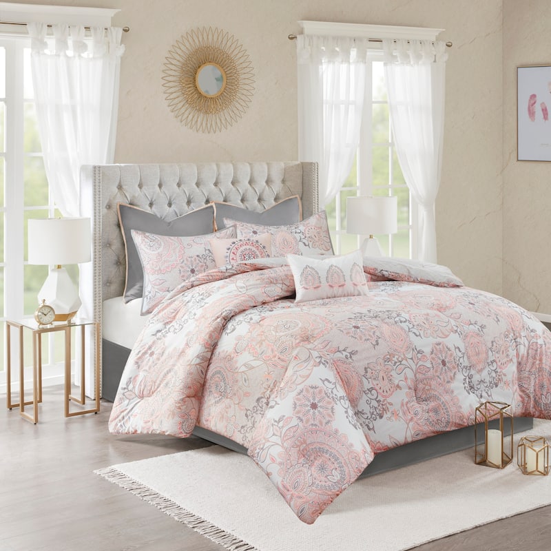Madison Park Loleta 8 Piece Cotton Floral Printed Reversible Comforter Set
