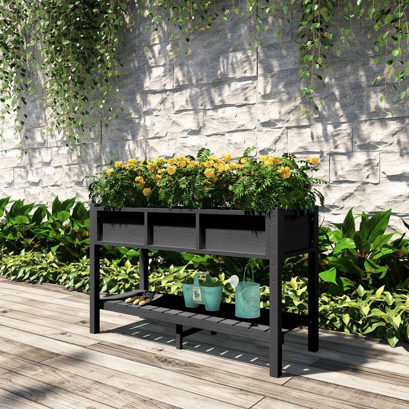 Lesly 46.37 in. Modern Rectangular Black Planter Box - 46.37"D×17.69"W×28.67"H - 46.37"D×17.69"W×28.67"H - Black