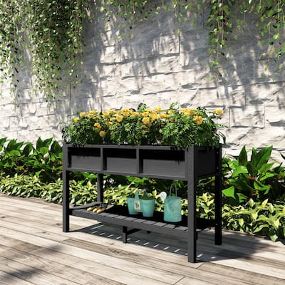 Lesly 46.37 in. Modern Rectangular Black Planter Box - 46.37"D×17.69"W×28.67"H