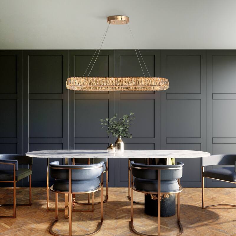 Modern Glam LED Crystal Chandelier Rose Gold Island Light for Dining Room - D37" x H64" Max