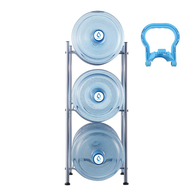Water Jug Holder Heavy Duty Water Jug Rack for Kitchen, Office, Living Room - 13 x 13 x 29 in Silver 3 barrels
