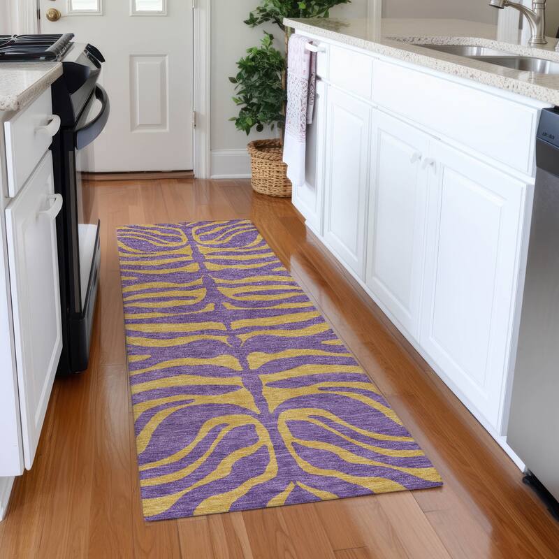 Premium Washable Super Soft Modern Zebra Print Mayfield Rug - Purple - 2'3" x 7'6"