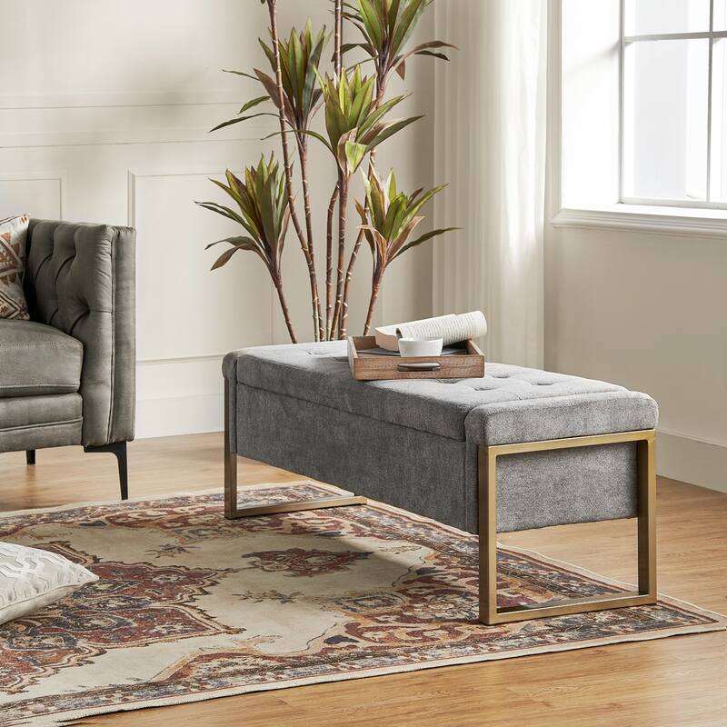 Alina Modern Upholstered Flip Top Storage Bench with Metal Legs by HULALA HOME