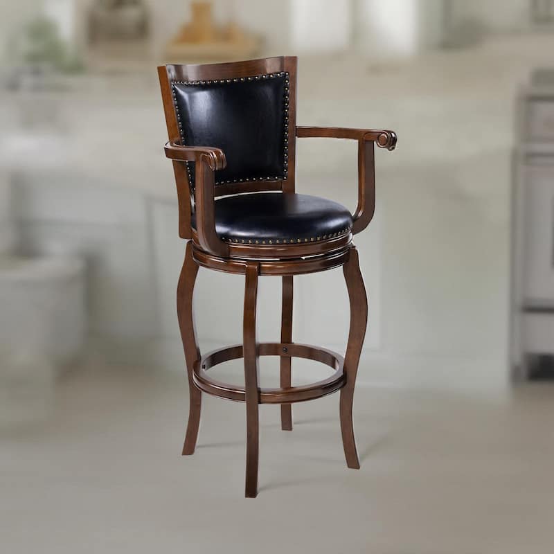 Hugo Swivel Barstool Chair, Black Faux Leather, 34 Inch Extra Tall